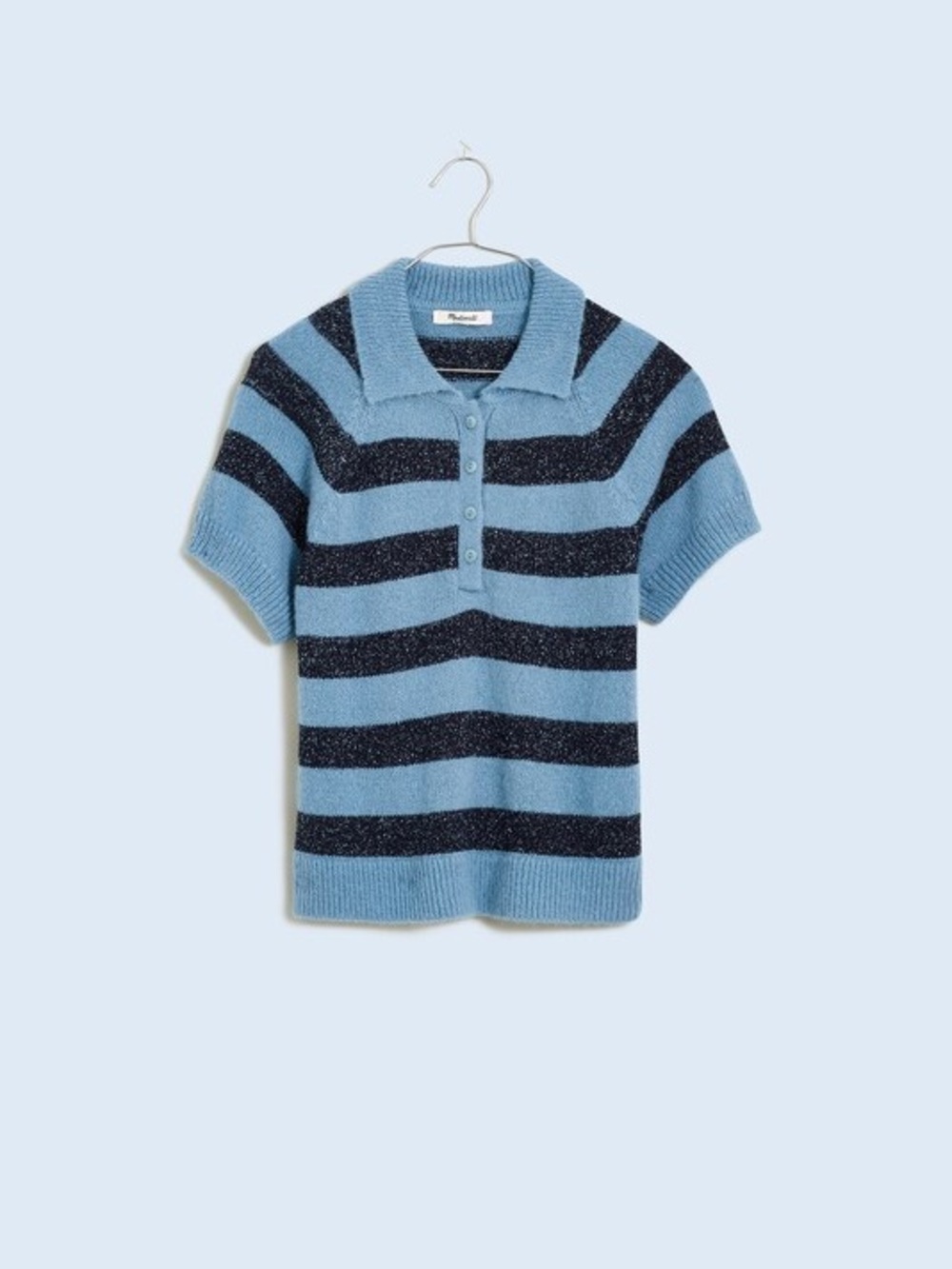 NWT Madewell Raglan Polo Sweater Tee in Stripe XS - Picture 2 of 7
